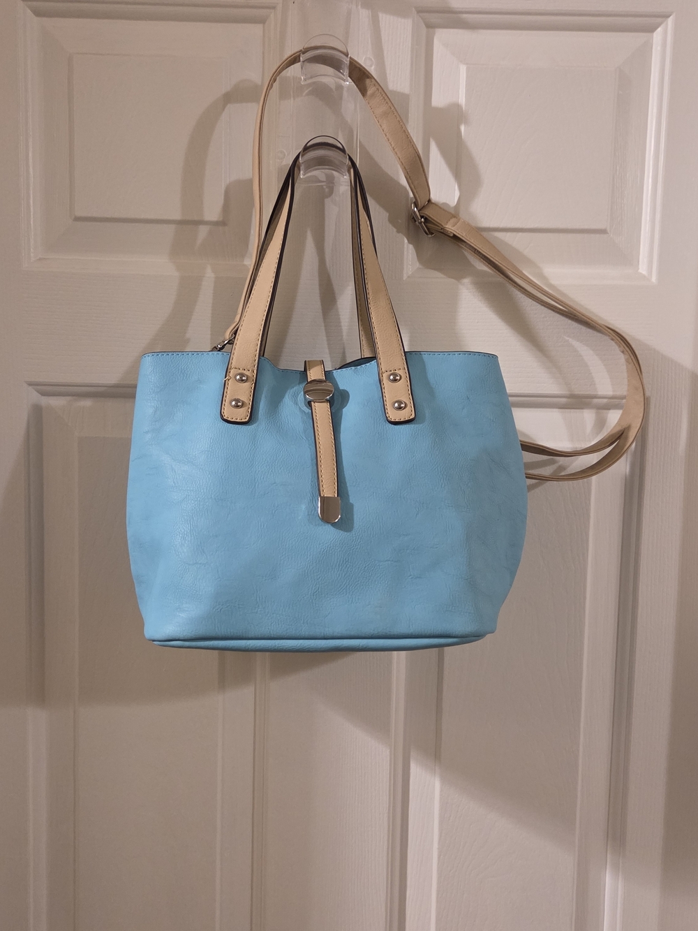 Light Blue Tote with Cream Straps - Women's Everyday Shoulder Bag